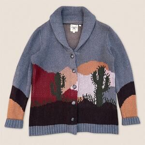 Western Desert Cotton Rye Cardigan Sweater Cowl neck Gray - Size Large